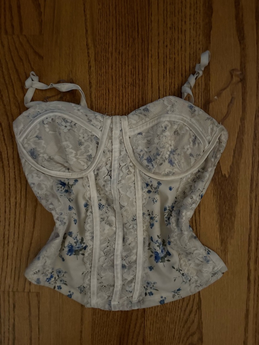 Floral Lace Bustier Top in Ivory and Blue